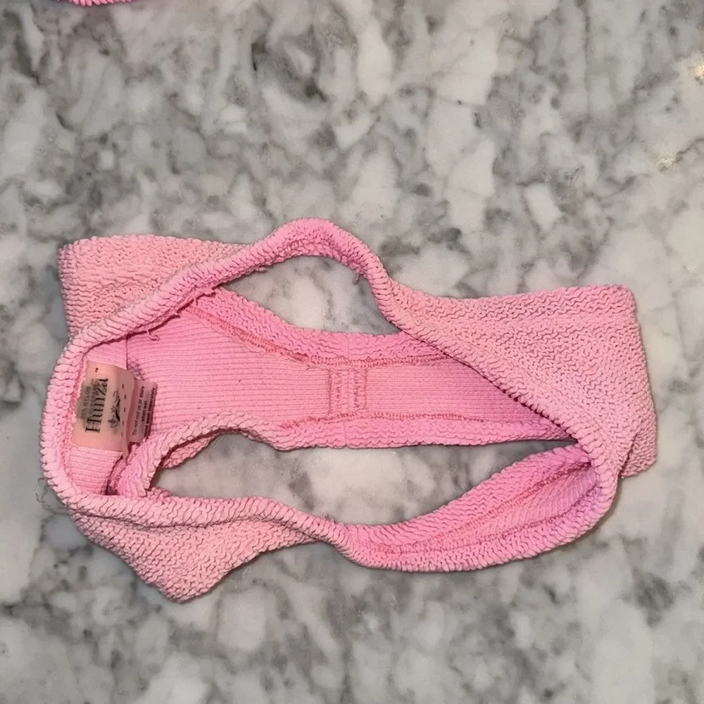 HUNZA G BUBBLEGUM PINK CRINKLE STRETCH GIGI BIKINI SET ONE SIZE FITS ALL